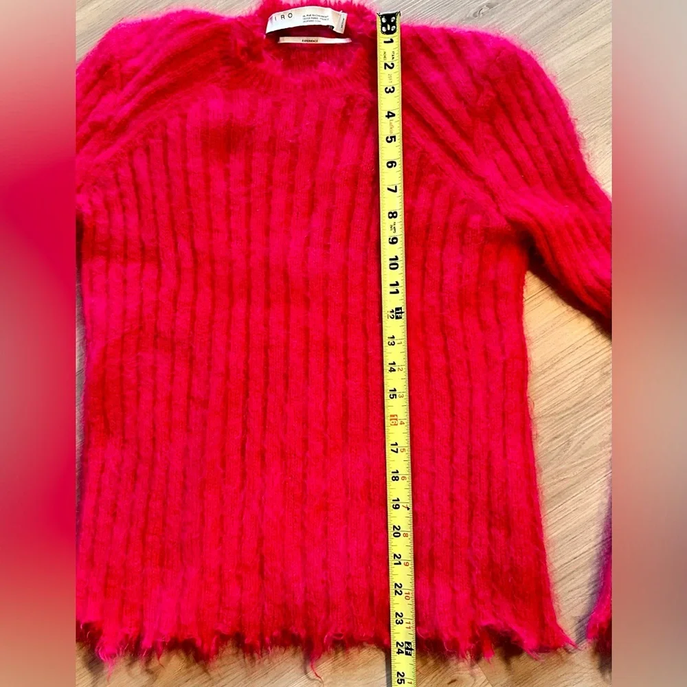 IRO Mohair Wool Sweater M Pink Fringed Hem Fuzzy Feminine Luxury Old Money - Picture 9 of 12